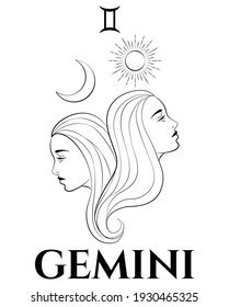 vector illustration of gemini sign in black aqnd white colours and abstractions cosmos