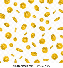Vector illustration of Gemini zodiac. Flying gold coins on transparent background (PNG).