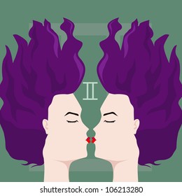 vector illustration of Gemini zodiac sign as girl