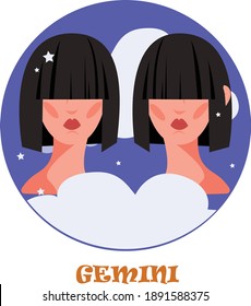 Vector illustration of gemini zodiac sign. Stylish twin girls illustration.