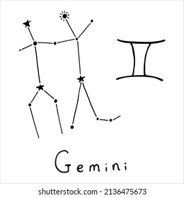 Vector illustration of Gemini zodiac sign in doodle style