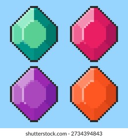 Ilustração vetorial da coleção de gemas com design de arte de pixel, perfeito para recursos de jogos com designs temáticos