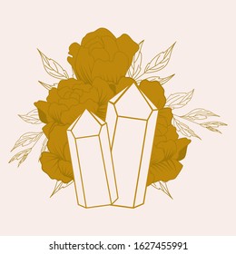 vector illustration with gems, flowers and celestials, perfect to use on the web or in print