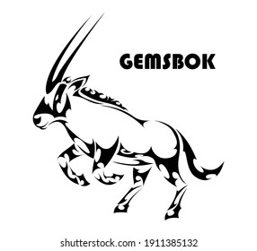 Vector illustration of a gemsbok raising two front legs to prepare to run. It looks strong and powerful. Suitable for use in logos or decorations.