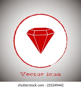  Vector illustration gemstone Red round button on a gray background
