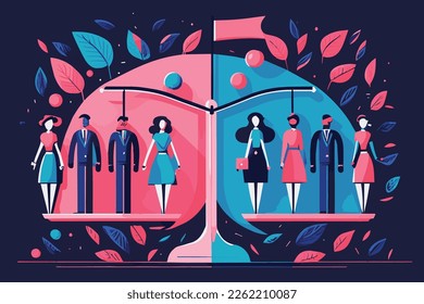 Vector illustration of gender equality concept with balance scale