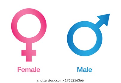 Ilustración vectorial del hombre y la mujer ícono de género. Símbolo sexual. Símbolo masculino y femenino de icono de género. Símbolo de género icono rosa y azul