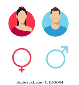 Vector Illustration Gender Icon Set With Lady And Gentleman Sign, Man And Women Pictograms.
