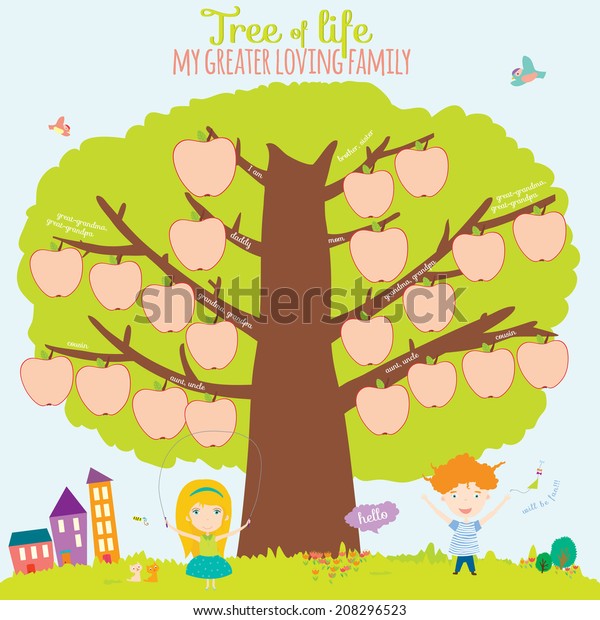 Vector Illustration Genealogical Family Tree Cute Stock Vector (royalty 