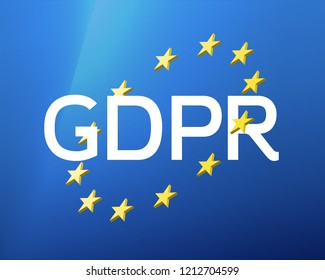 Vector illustration of General Data Protection Regulation and blue EU flag with stars. GDPR surrounded by a star circle