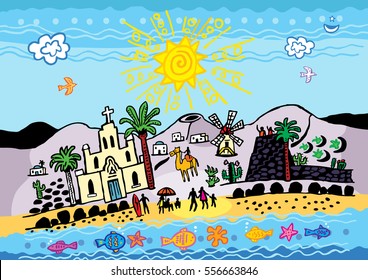 A vector illustration of a generic Canary Island off the north west coast of Africa.