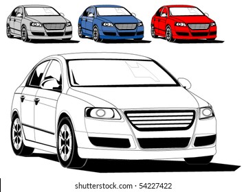 Vector illustration of generic car isolated on white, different colors