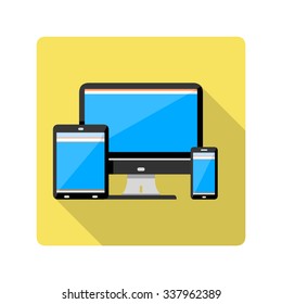 A vector illustration of generic items that are connected.
Device connections icon illustration.
Mobile devices connected to each other - Flat Icon style.