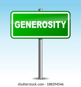 Vector illustration of generosity signpost on sky background