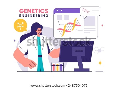Vector Illustration of Genetic Engineering and DNA Modifications with Genetics Research or Experiment Scientists in a Flat Cartoon Style Background