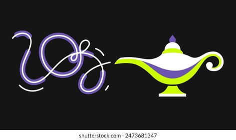 Ilustración vectorial de una lámpara genie con efecto mágico