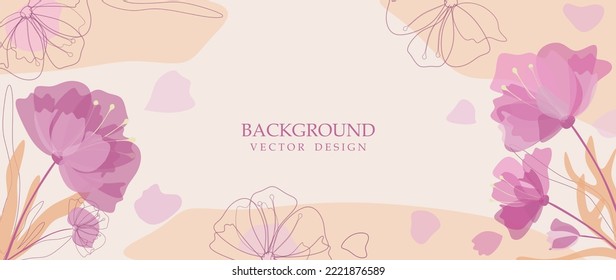 Vector illustration. Gentle background with a pattern of purple flowers on a beige background. Background for the site, for packaging, product design.
