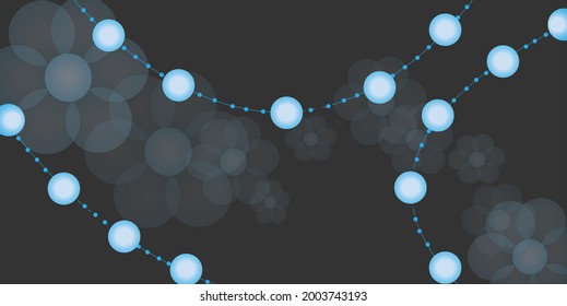 Vector illustration of gentle blue beads on a dark background, decorated with translucent flowers. Suitable for websites about weddings or jewelry websites.