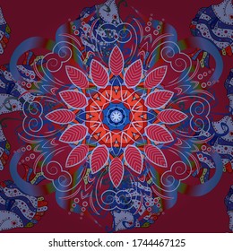 Vector illustration. Gentle, summer floral on neutral, blue and red colors. Vector floral pattern in doodle style with flowers.