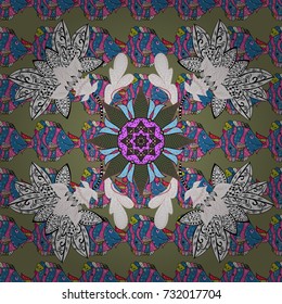 Vector illustration. Gentle, summer floral on brown, blue and white colors. Vector pattern. Cute Floral pattern in the small flower.
