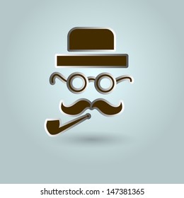 Vector illustration of gentleman face with moustaches. Can be used for applications, card designs, invitations, flyers, adverts, leaflets, graphic user interfaces, etc.