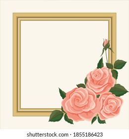 Vector illustration of gently pink roses and peonies in the Shabby Chic style in a square frame. Delicate buds for wedding cards and invitations