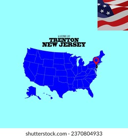 Vector illustration of geographic map of US states and names of their capitals