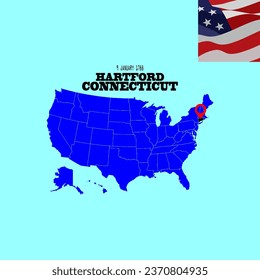 Vector illustration of geographic map of US states and names of their capitals