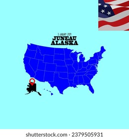Vector illustration of geographic map of US states and names of their capitals