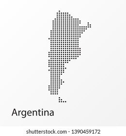 Vector illustration of a geographical map of Argentina with dots