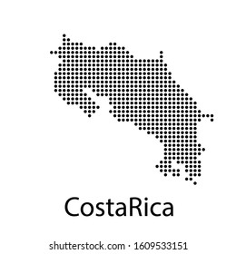 Vector illustration of a geographical map of  CostaRica with dots