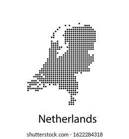 Vector illustration of a geographical map of Netherlands with dots