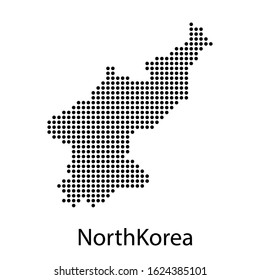 Vector illustration of a geographical map of North Korea with dots