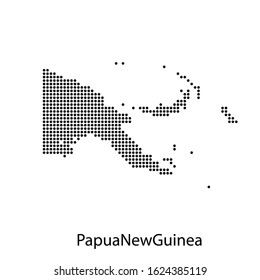 Vector illustration of a geographical map of Papua New Guinea with dots