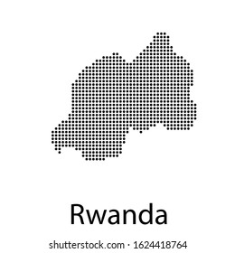 Vector illustration of a geographical map of Rwanda with dots