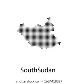 Vector illustration of a geographical map of South Sudan with dots