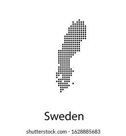 Vector illustration of a geographical map of Sweden with dots