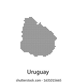 Vector illustration of a geographical map of Uruguay with dots