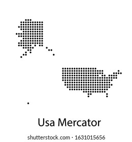 Vector illustration of a geographical map of Usa Mercator with dots