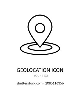 Vector illustration with geolocation mark. Outline icon. 