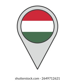 Vector illustration of a geolocation tag colored with the flag of Hungary