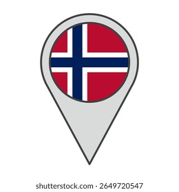 Vector illustration of a geolocation tag colored with the flag of Norway