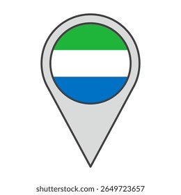 Ilustração vetorial de uma marca de geolocalização em cor com a bandeira de Serra Leoa