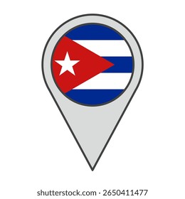Ilustração vetorial de uma marca de geolocalização colorida com a bandeira de Cuba