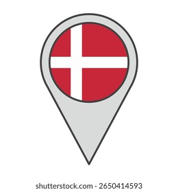 Vector illustration of a geolocation tag colored with the flag of Denmark