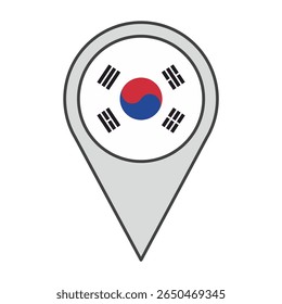 Ilustração vetorial de uma marca de geolocalização colorida com a bandeira da Coreia do Sul