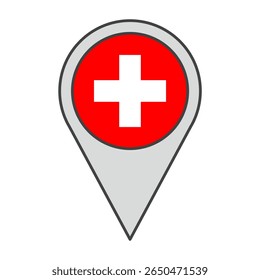 Vektorgrafik eines mit der Flagge der Schweiz gefärbten Geolokalisierungstag