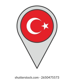 Vector illustration of a geolocation tag colored with the flag of Turkey