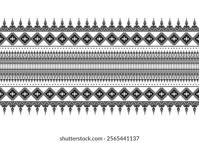 Vector illustration of Geometric abstract Ethnic Pattern Navajo seamless. Traditional black and white Aztec background. Native textile tribal print for cloth, wallpaper, curtain, sarong, Batik.