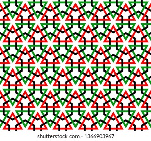 Vector Illustration of a Geometric Arabesque Seamless Pattern Background in the Colors of UAE Flag